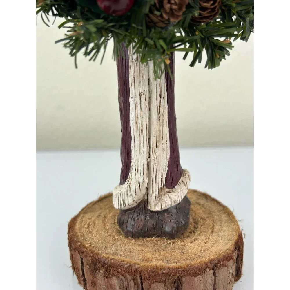 Resin Carved Santa Claus on Wood Stump Base Tall Hat Rustic Handmade 13